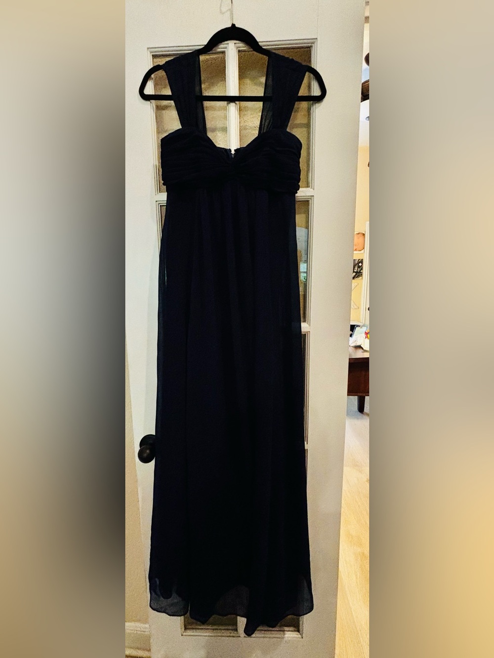 David's Bridal Navy Blue Empire-Waist Maxi Dress with Wide Straps